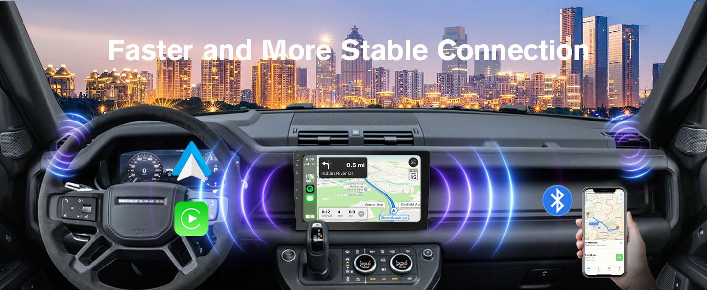 Central Multimídia Automotiva Duplo Din Sem Fio Haudio 10.1" com CarPlay e Android Auto, Rádio Automotivo com BT 4.1/Mirror Link/Câmera de Ré/FM/AM