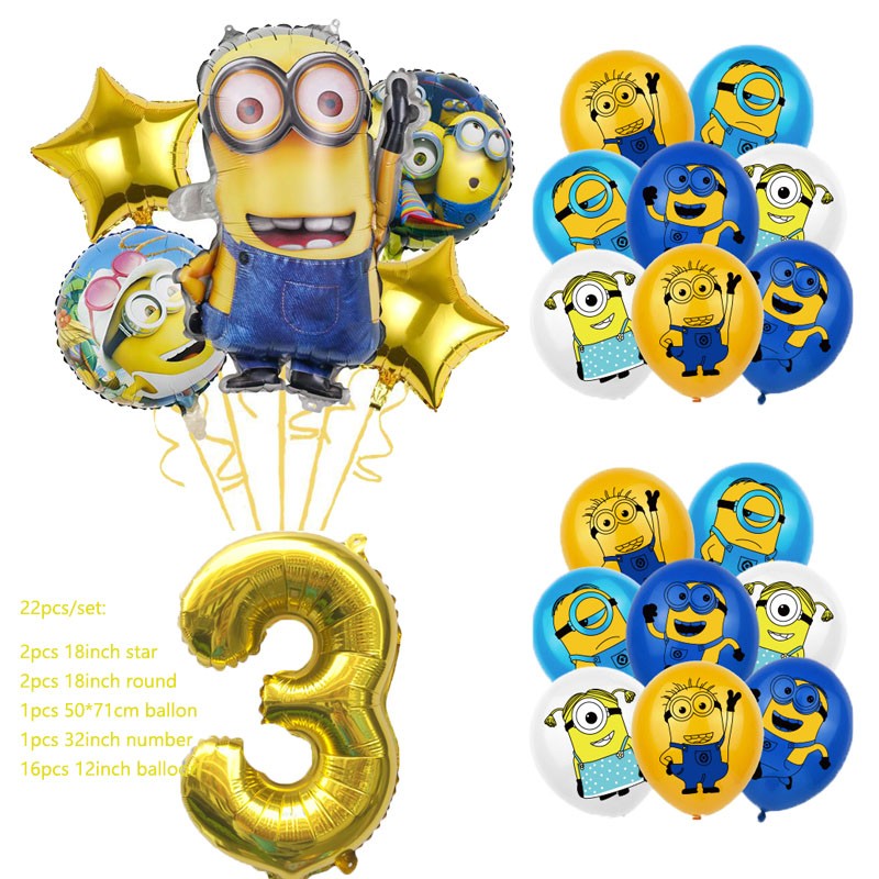 Anime Minion Themed Party Decorations Party Tableware Set Plates Cups Birthday Balloons Big Eye Yellow Man Party Favors Supplies