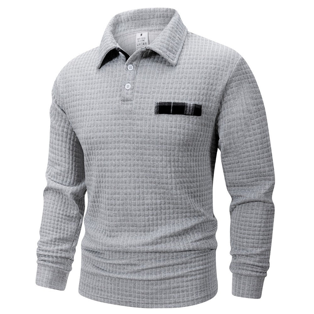 Autumn Knitted Jacquard Grid Polo Pullover Men Solid Color Casual Long Sleeved Sweatshirts Male Daily Warm Turtleneck Streetwear