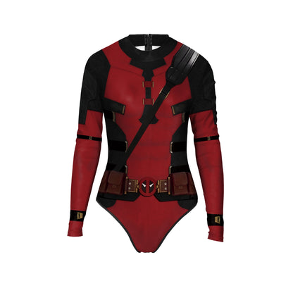 Zawaland Adult Superhero Deadpool Wolverine Print Long Sleeve Party Jumpsuit Cosplay Costume Halloween Party Zentai Bodysuit
