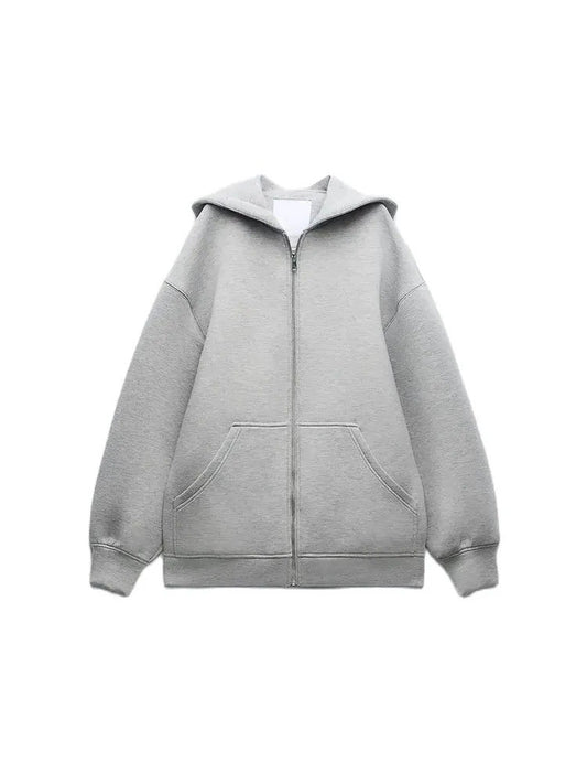 Women's Versatile Hooded Zip Long Sleeve Loose Jacket Fashion Oversized Casual Top Sweatshirt Street Basic Sports Wear