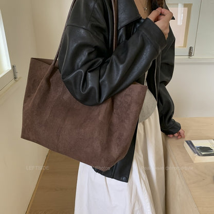 LEFTSIDE Women Faux Suede Shoulder Bag 2025 Winter Retro Soft Tote Bag Luxury Designer Trend Female High Capacity Handbags