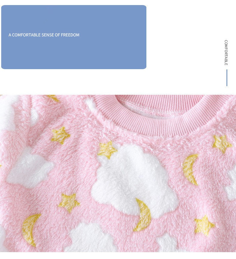 Autumn Winter Sleepwear Flannel Pajamas For Girls Boys Long Sleeve Tops+Pants Suits Fashion Home Clothing Baby Kid Sleep Costume