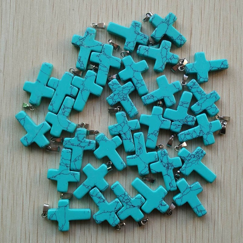 Wholesale 50pcs/lot Fashion Hot Sell Natural Stone Mixed Color Assort Cross Pendants Charms Fit Necklaces Jewelry Making