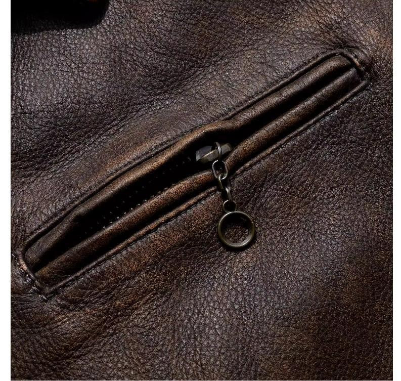 YR!Wholesales.Retro 1930 quality natural cowhide jacket.Vintage brown genuine leather coat.Slim fit.Classic Rider leather cloth