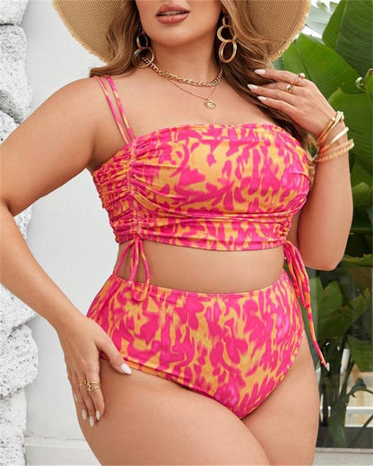 2025 Print Two Piece Plus Size Bikini Women Strapped Large Swimsuit High Waist Lady Chubby Swimwear Beach Curvy Bathing Suit