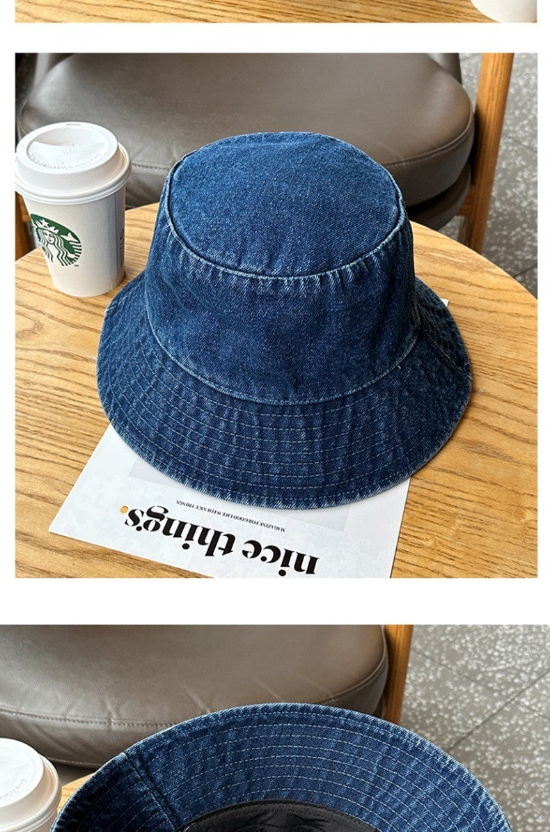 A Fisherman's Hat Three-Dimensional Embroidery Bow Travel Shopping Washed Denim Basin Hat