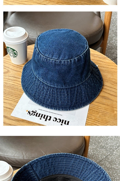 A Fisherman's Hat Three-Dimensional Embroidery Bow Travel Shopping Washed Denim Basin Hat
