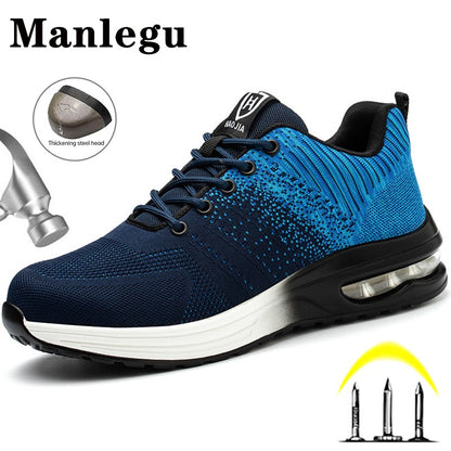 Sapatos de segurança leves para mulheres e homens, tênis de trabalho com amortecimento de ar, sapatos com bico de aço, botas de segurança para construção, sapatos de trabalho anti-impacto.