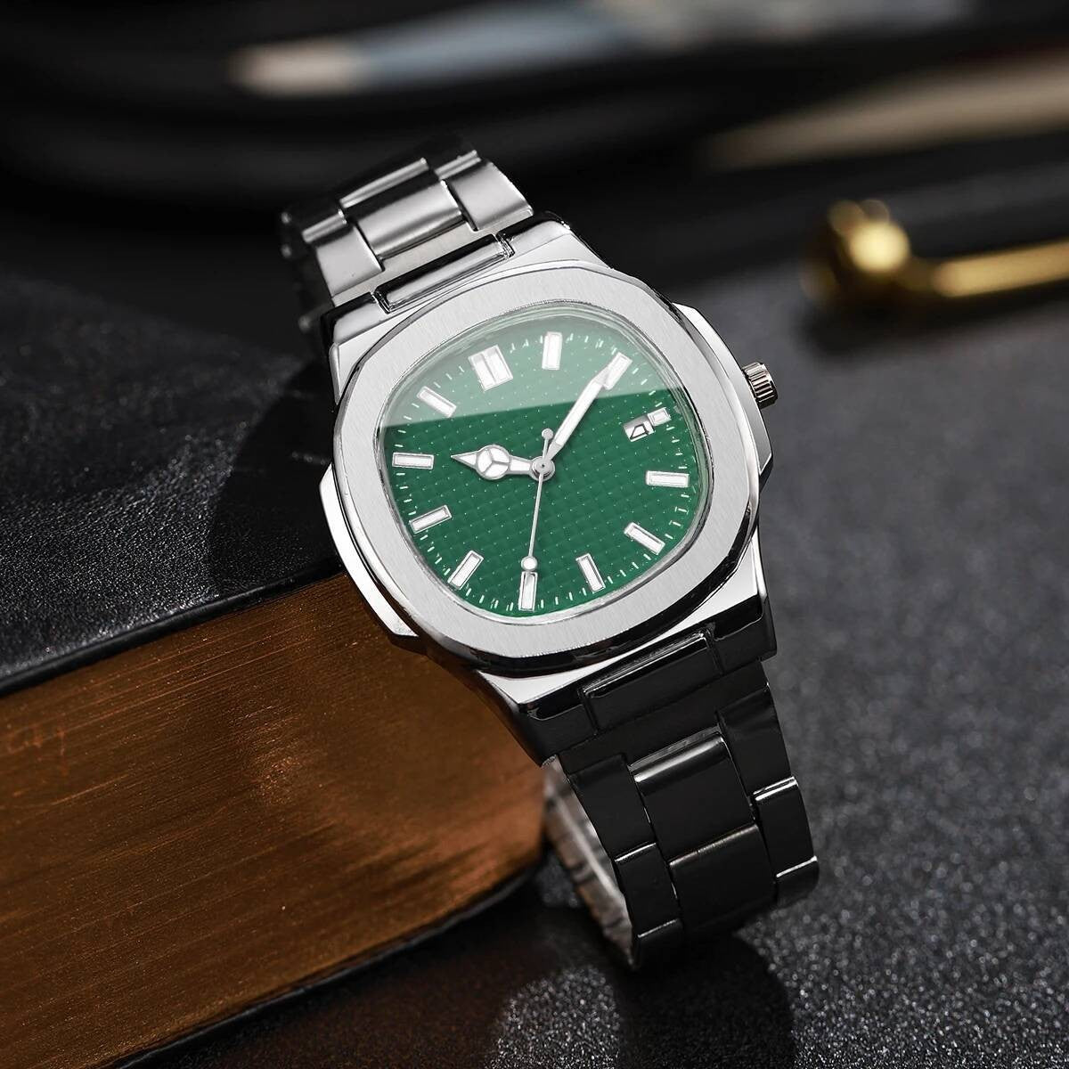 Luxury Square Men Business Watches Calendar Mens Quartz Watch Clock Gift Reloj Hombre?Without Box?