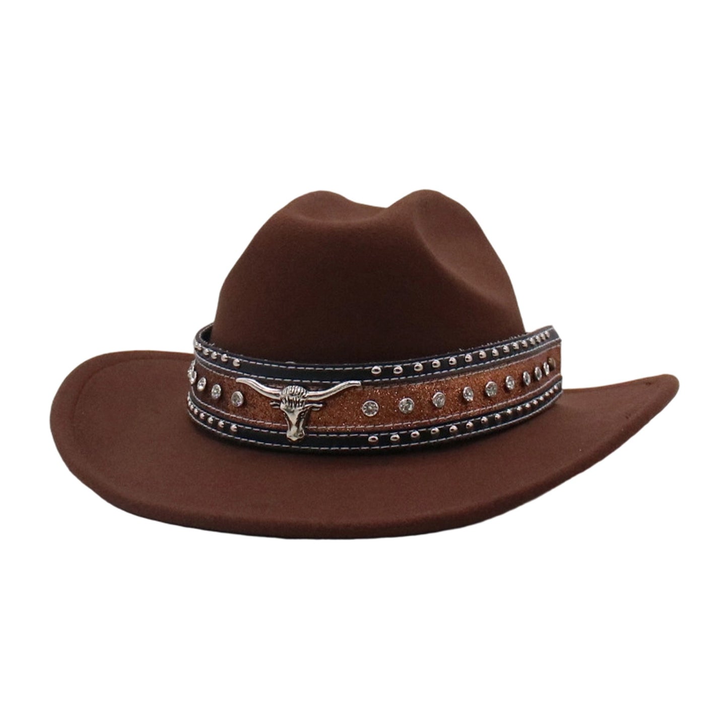 Fashionable Wide Brim Hat with Rhinestone Bull Belt - Trendy Cowgirl Cap for Men and Women Perfect for Outdoor Activities