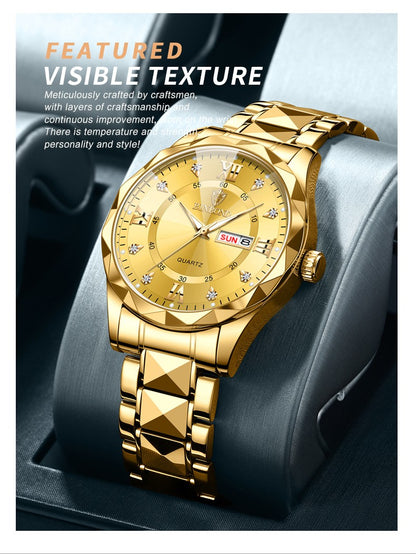 BINBOND Top Brand Luxury Man Wristwatch Waterproof Luminous Date Week Men Watches Stainless Steel Quartz Men's Watch Male reloj