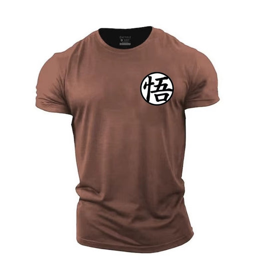 Official Dragon Ball Goku Training T-Shirt Men's Red/Black/White Cotton Tee with Kanji Chest Print Martial Arts Style