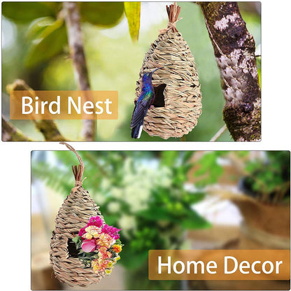 Casa de Pássaros com Vários Estilos Design Criativo Exclusivo Gaiola de Pássaros Confortável de Grama Natural Tecida Decoração para Esconderijo em Janelas de Jardim Externas