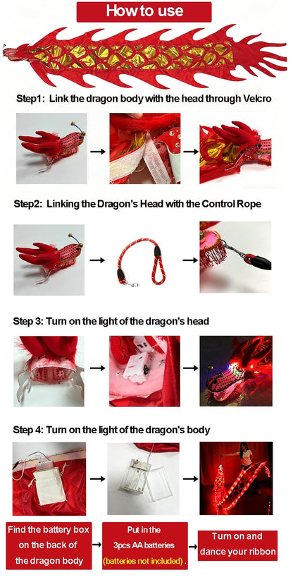 3Meters LED Glowing Dragon Poi With Dragon Head Chinese Dragon Dance Outdoor Fitness Juggling LED Dragon Stream Props