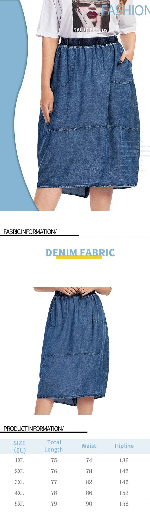 Women Plus Size Woven Spring And Autumn Denim Skirt