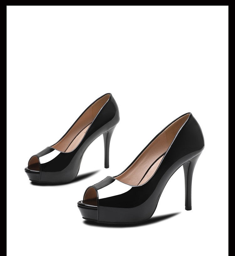 2025 Fashion New Women Fish Mouth High Heels Shoes Glossy Naked Pink Shallow Mouth Peep Toe Single Shoes Ladies Platform Sandals