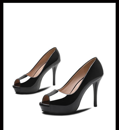 2025 Fashion New Women Fish Mouth High Heels Shoes Glossy Naked Pink Shallow Mouth Peep Toe Single Shoes Ladies Platform Sandals