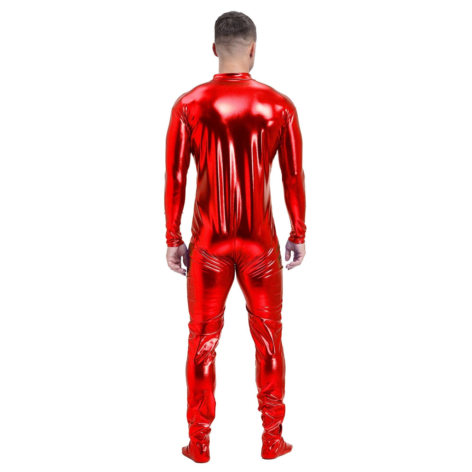 Men's Shiny Metallic Zentai Dress-up Jumpsuit Cosplay Costume Performance Stage Disco Clubwear Full Body Unitard Tights Leotard
