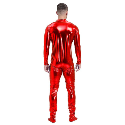 Men's Shiny Metallic Zentai Dress-up Jumpsuit Cosplay Costume Performance Stage Disco Clubwear Full Body Unitard Tights Leotard