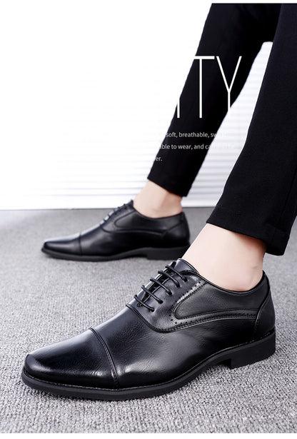 European Style Brown Leather Shoes Man Platform Pointed Toe Men's Dress Shoes Large Size 38-48 Quality Elegant Shoes For Men