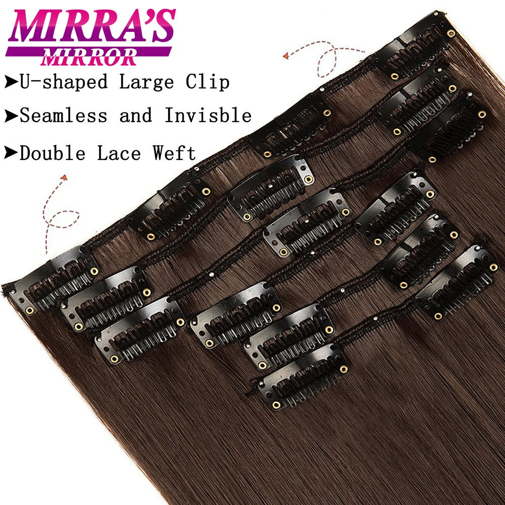 16 Presilhas em Extensões de Cabelo 60cm de Comprimento Liso Sintético Loiro Preto Peças de Cabelo Resistente ao Calor Cabelo Falso 6 Peças/Conjunto