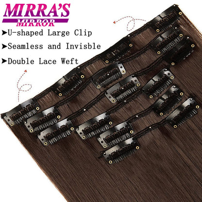 16 Presilhas em Extensões de Cabelo 60cm de Comprimento Liso Sintético Loiro Preto Peças de Cabelo Resistente ao Calor Cabelo Falso 6 Peças/Conjunto