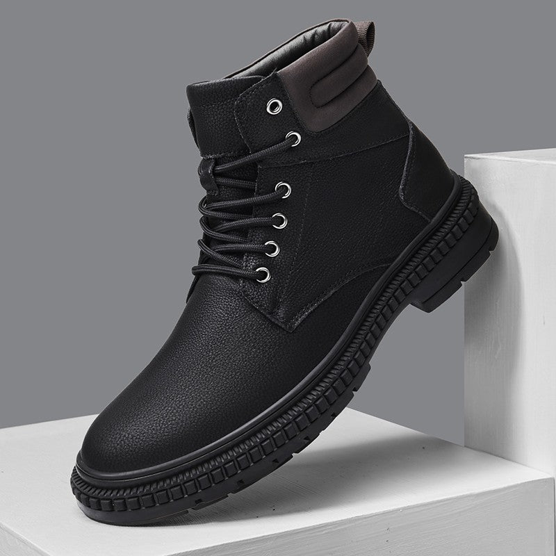 Italian Men's Handmade Genuine Leather Boots Outdoor Antiskid Motorcycle Boot Fashion Thick Bottom Lace-Up Boots Walking Shoes