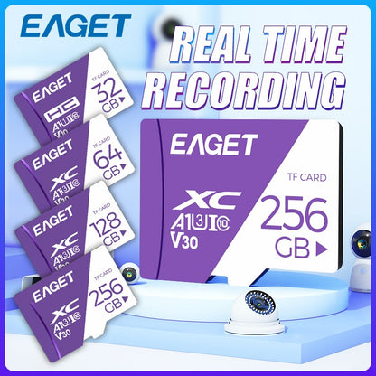 Cartão de Memória Eaget 256GB 128GB 32GB Cartão TF SD A1 V30 Classe10 UHS-1 64GB Alta Velocidade Compatível com Câmera Veicular Câmera de Vigilância