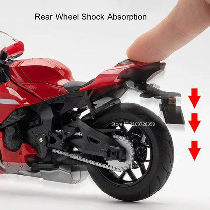 1:12 R1M R1 Modelo de Moto Brinquedos Liga Fundida Motocicletas em Miniatura Som Luz Amortecimento Simulação Motocicletas Presentes
