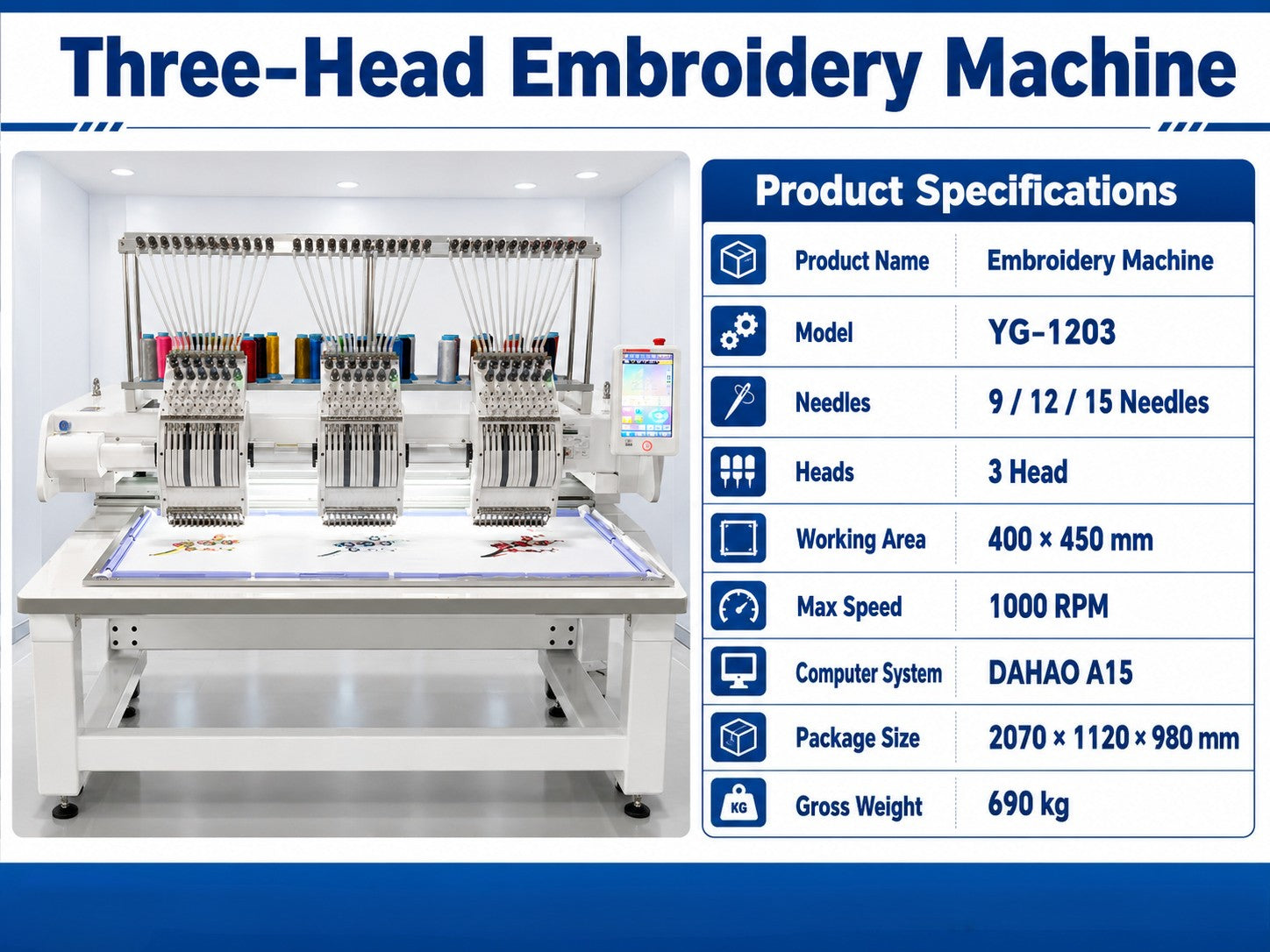 Multi Function 1204 4 Heads 15 Needles Industrial Automatic Computerized 3D Home Use New 1200 RPM Motor Cap Embroidery Machine