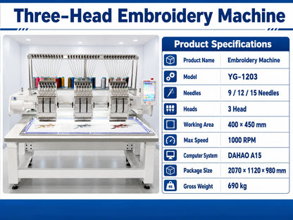 Multi Function 1204 4 Heads 15 Needles Industrial Automatic Computerized 3D Home Use New 1200 RPM Motor Cap Embroidery Machine