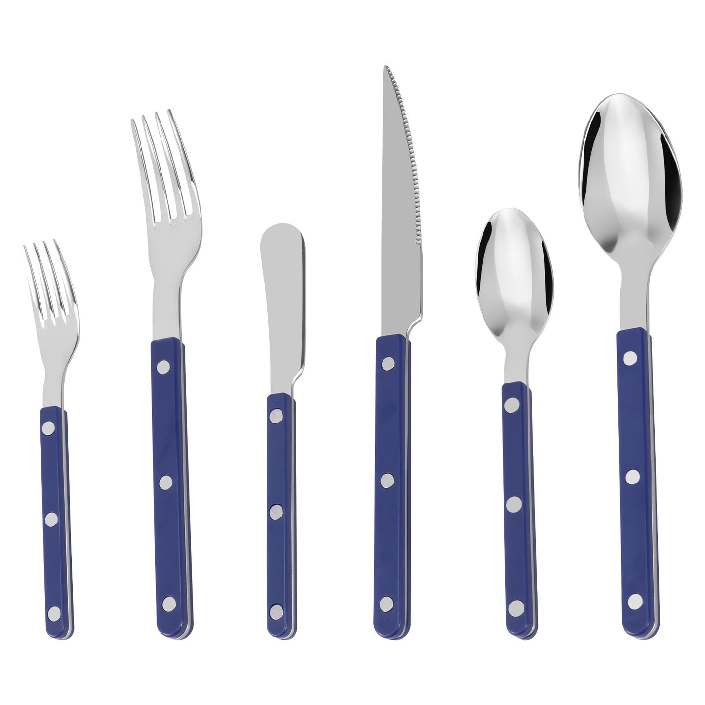 Conjunto de Talheres 6 Peças de Aço Inoxidável Design de Rebite Fino Polimento Faca Garfo e Colher Prata para Cozinha Restaurantes Encontros
