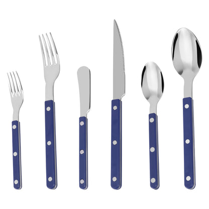 Conjunto de Talheres 6 Peças de Aço Inoxidável Design de Rebite Fino Polimento Faca Garfo e Colher Prata para Cozinha Restaurantes Encontros