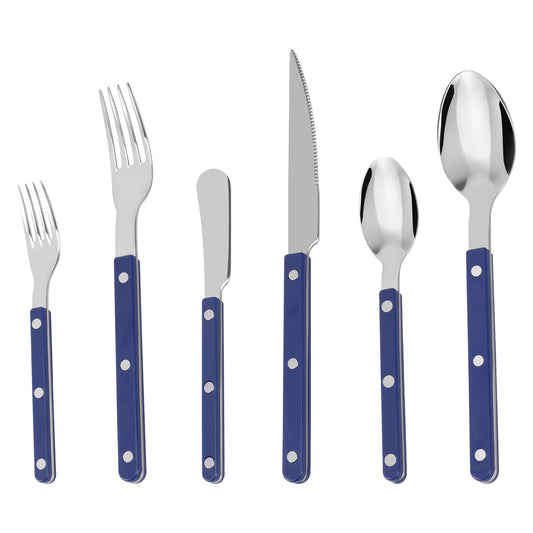 Conjunto de Talheres 6 Peças de Aço Inoxidável Design de Rebite Fino Polimento Faca Garfo e Colher Prata para Cozinha Restaurantes Encontros