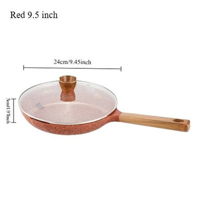 Frigideira Antiaderente de Granito DONNOR com Tampa, 30 cm, Saudável, Utensílios de Cozinha de Pedra, Vermelho ou Cinza, Fácil de Limpar