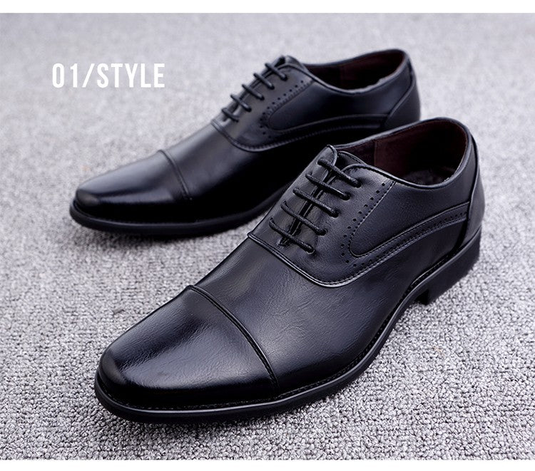 European Style Brown Leather Shoes Man Platform Pointed Toe Men's Dress Shoes Large Size 38-48 Quality Elegant Shoes For Men