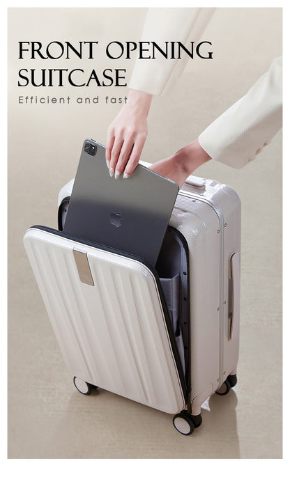 Hanke Carry On Suitcase Aesthetic Design 7mm Aluminum Frame Rolling Luggage Boarding Cabin PC Spinner Wheel TSA Lock 18" 20";;VERDADEIRO;;"Ivory White,20Inches 500mm