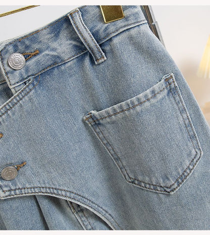 Plus Size Denim A Line Skirt With Lining 2024 Summer New Korean Fashion Pleated Midi Jean Skirt Woman Blue Color Jeans Skirts