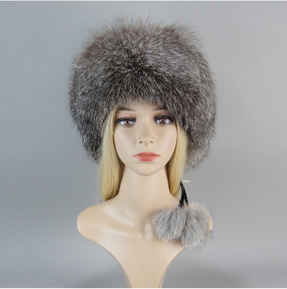 Nova Touca de Luxo de Inverno 100% Pelo de Raposa Natural Toucas de Pelo de Raposa Real de Qualidade para Mulheres Toucas de Pelo de Raposa Genuíno para Meninas