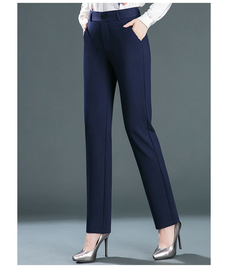 Stretch High Waist Trousers Women's Fashion Casual Pants Black Khaki Navy Blue Slacks Women Pantalones