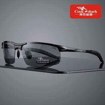 Óculos de sol Cook Shark, novos, de alumínio e magnésio, masculinos, HD polarizados, para dirigir, lentes coloridas, moda.
