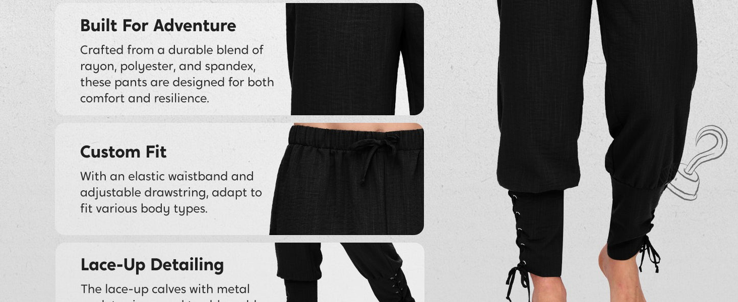 Spooktacular Creations Men Halloween Medieval Renaissance Pants With Pocket, Ankle Banded Pirate Pants, Viking Costume