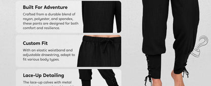 Spooktacular Creations Men Halloween Medieval Renaissance Pants With Pocket, Ankle Banded Pirate Pants, Viking Costume