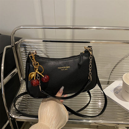 Cherry Pedant Shoulder Underarm Bag Women's Fashion Handbags Causal Hobos Purses Ladies Hand Bags Pu Leather for Work Travel