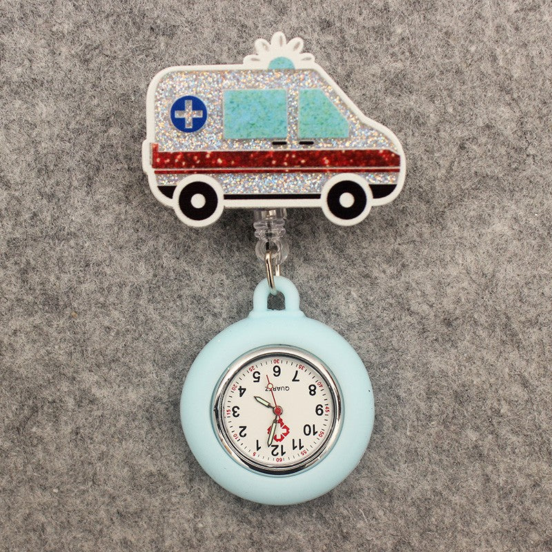 Glitter Acrylic Hospital Acrylic Heart Stethoscope Lovely Nurse Doctor Alligator Clip Pocket Watches Medical Hang Clock Gift