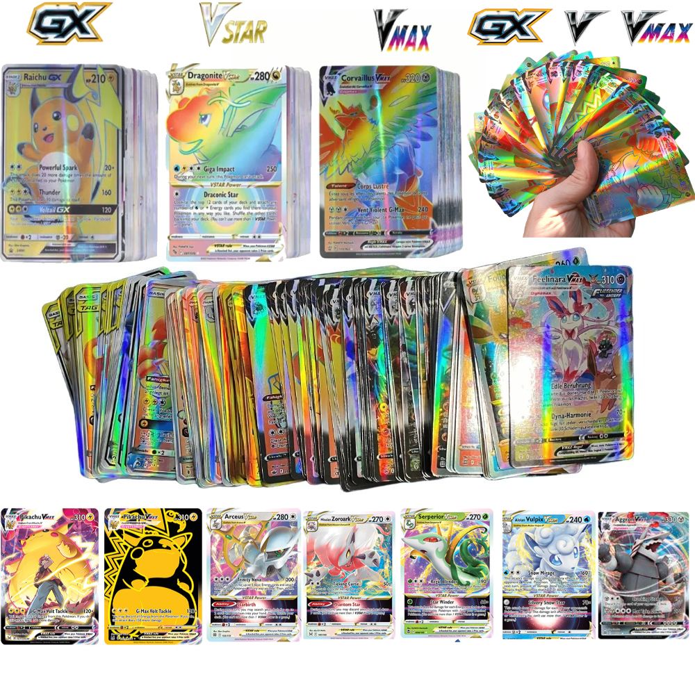 Cartas de Jogo Pokémon em Inglês/Alemão/Espanhol/Coreano/Francês Pikachu Mew Coleção de Cartas Colecionáveis PTCG Brinquedos de Presente Cartas de Jogo de Mesa