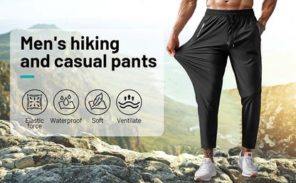 Men's Athletic Stretchy Quick Dry Pants with Zipper Pockets Lightweight Sweatpants for Outdoor Hiking Fishing Running Workout