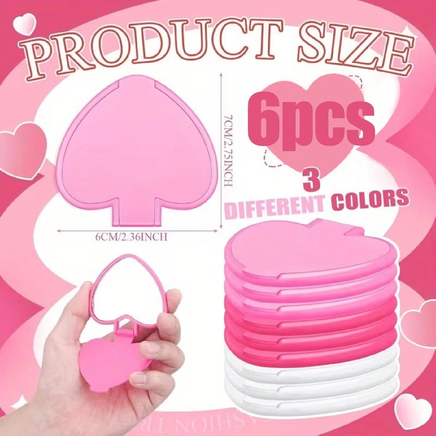 Valentine Mirror Bulk Gifts Heart Shaped Mini Pocket Small Folding Makeup Portable Travel Heart Purse Hand Mirror for Gifts