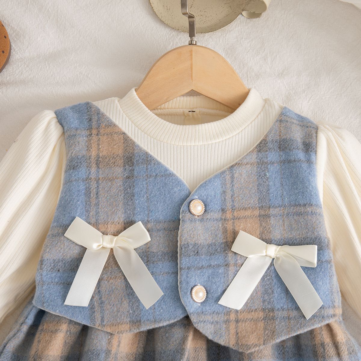 9 Months -3 Years Old Spring And Autumn New Plaid Baby Girl Dress, Sweet Bow Children'S Long Sleeved Clothes
